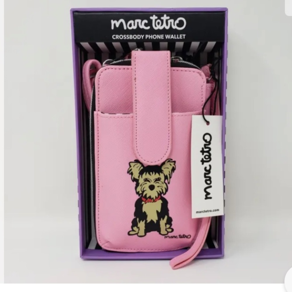 💜 Marc Pink Tetro Yorkie Terrier Crossbody Phone Wallet Wristlet Box Gift
